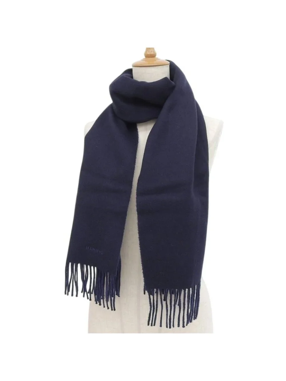 Hermes Rectoverso Cashmere Marine Ocean Bicolor Logo Embroidery Scarf with